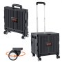 VEVOR Foldable Utility Cart, 110 lbs Load Capacity, Folding Portable Rolling Crate Handcart with Heavy Duty Telescoping Handle and 4 Rotate Wheels for Travel Shopping Moving Luggage Office Use, Black