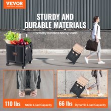 Cărucior pliabil VEVOR, capacitate de încărcare de 110 lbs, cărucior de mână pliabil cu rulant portabil cu mâner telescopic rezistent și 4 roți rotative pentru călătorii, cumpărături, bagaje în mișcare, utilizare la birou, negru