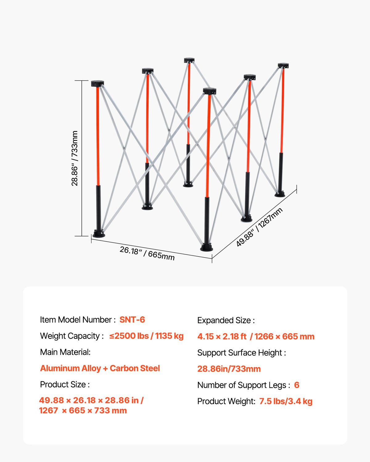 VEVOR Portable Folding Workstand, 1266 x 665 mm Collapsible Workbench, 1135 kg Weight Capacity, No Assembly Foldable Work Stand with Storage Bag, Table Top NOT Included, for Garage Workshop Outdoor