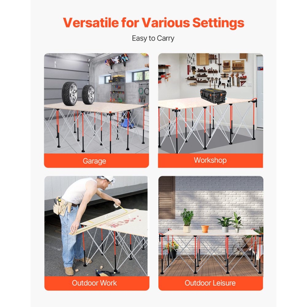 VEVOR Portable Folding Workstand, 1865 x 1261 mm Collapsible Workbench, 2041 kg Weight Capacity, No Assembly Foldable Work Stand with Storage Bag, Table Top NOT Included, for Garage Workshop Outdoor