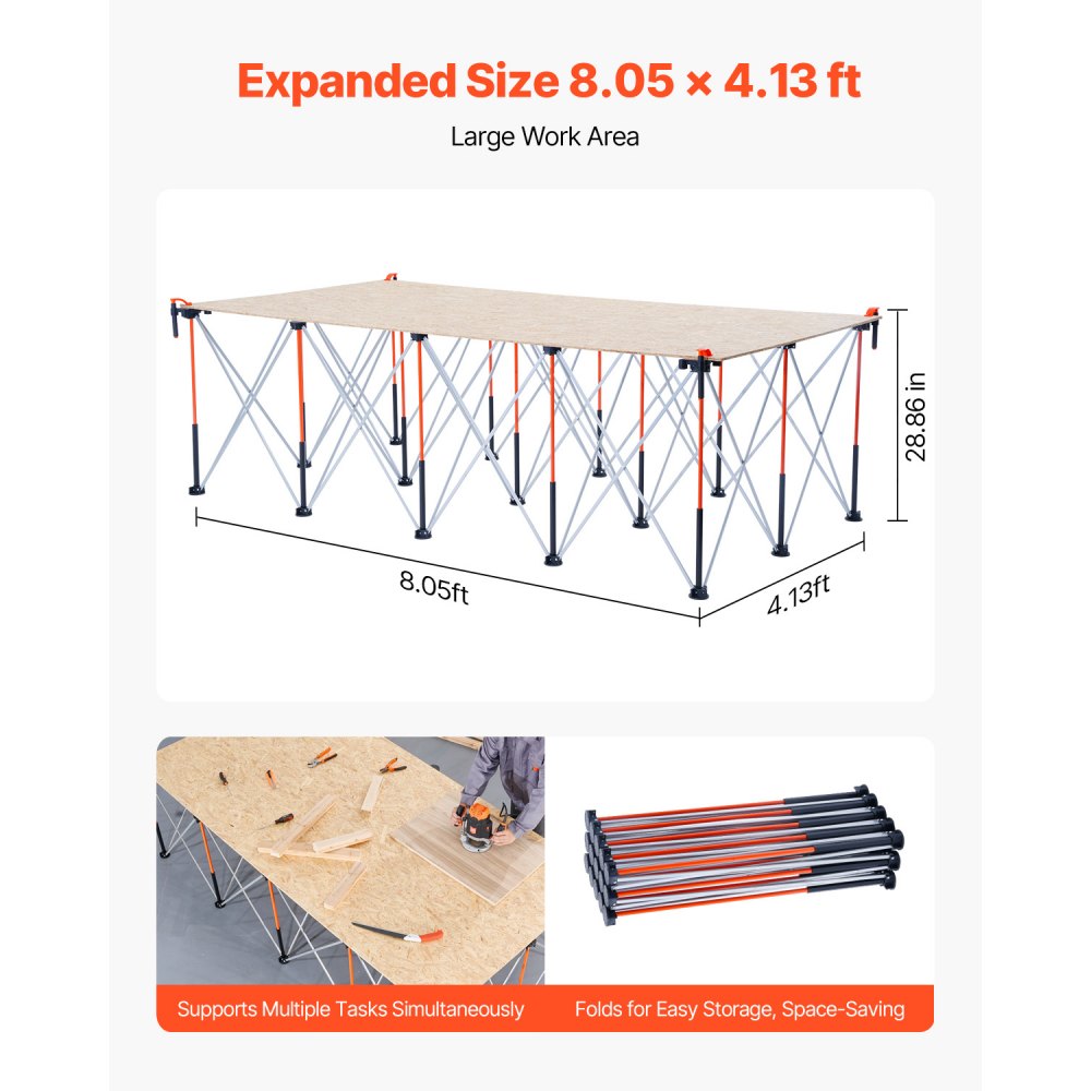 VEVOR Portable Folding Workstand, 2455 x 1260 mm Collapsible Workbench, 2724 kg Weight Capacity, No Assembly Foldable Work Stand with Storage Bag, Table Top NOT Included, for Garage Workshop Outdoor