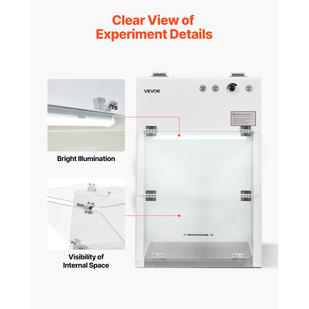 VEVOR Laminar Flow Hood, 20.08 x 20.47 x 23.62 inch Working Area Portable Clean Room, Meets ISO Class 5 Clean Room Standards, with HEPA-14 Filter and G1 Pre-Filter, for Medical and Laboratory Use