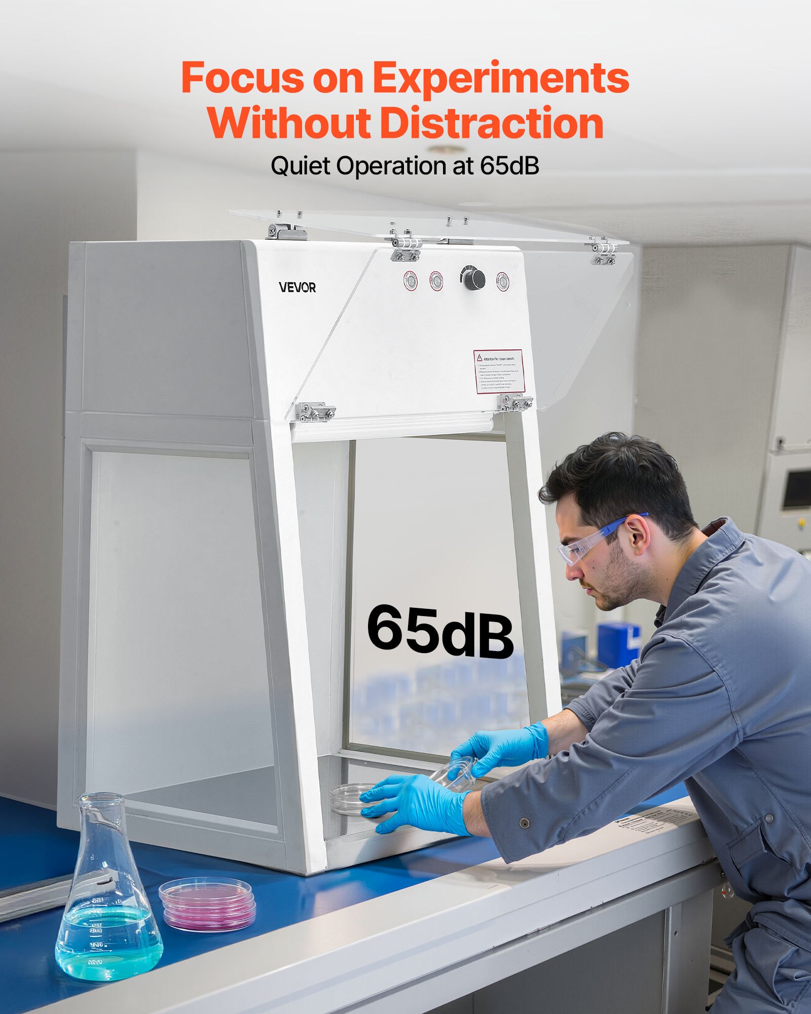 VEVOR Laminar Flow Hood, 20.08 x 20.47 x 23.62 inch Working Area Portable Clean Room, Meets ISO Class 5 Clean Room Standards, with HEPA-14 Filter and G1 Pre-Filter, for Medical and Laboratory Use