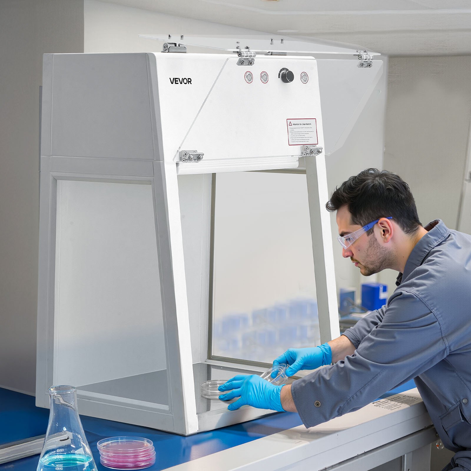 VEVOR Laminar Flow Hood, 20.08 x 20.47 x 23.62 inch Working Area Portable Clean Room, Meets ISO Class 5 Clean Room Standards, with HEPA-14 Filter and G1 Pre-Filter, for Medical and Laboratory Use