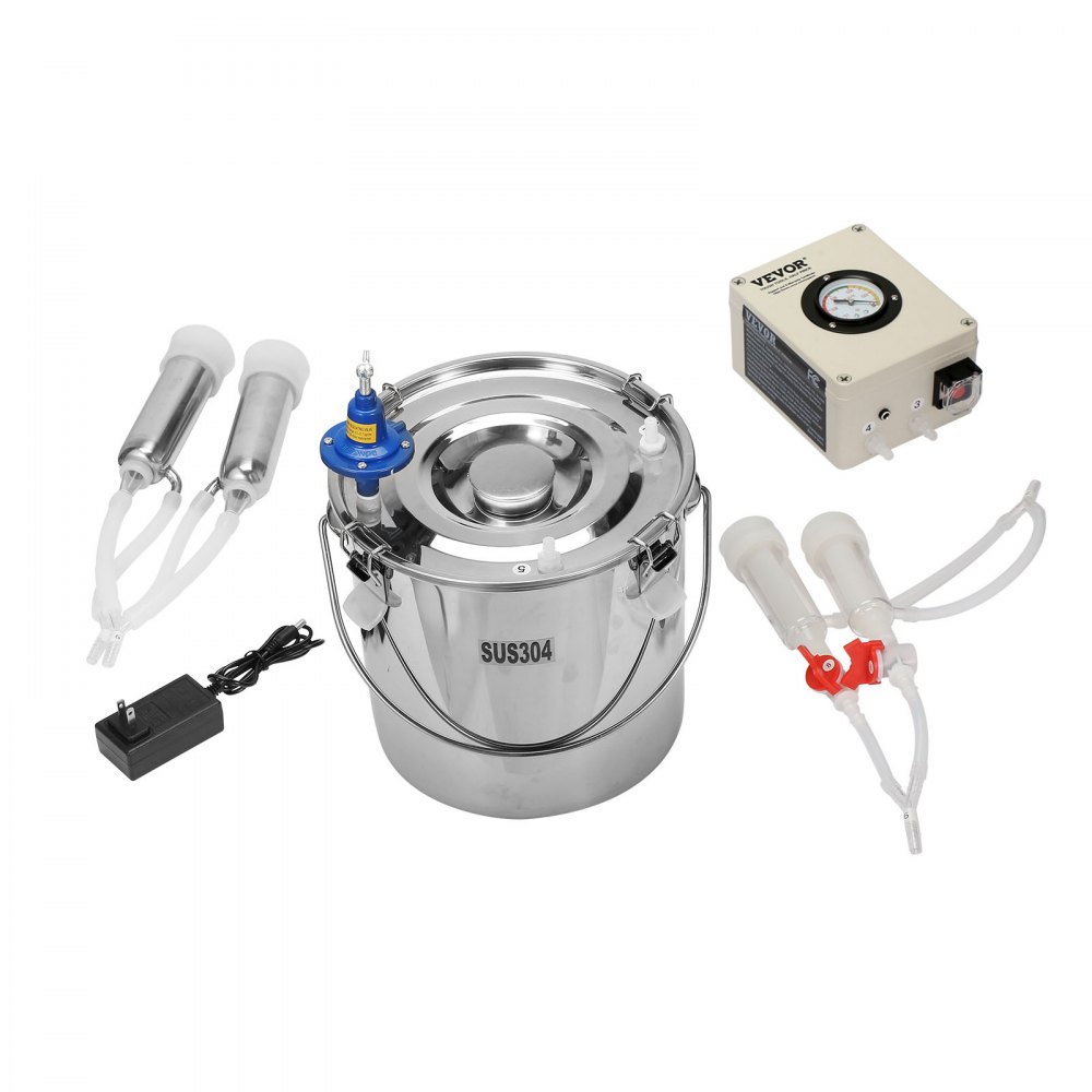 VEVOR Goat Milking Machine, 12 L 304 Stainless Steel Bucket, Electric Automatic Pulsation Vacuum Milker, Portable Milker with Food-grade Silicone Cups and Tubes, Adjustable Suction for Cows and Sheep