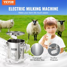 VEVOR Goat Milking Machine, 3 L 304 Stainless Steel Bucket, Electric Automatic Pulsation Vacuum Milker, Portable Milker with Food-grade Silicone Cups and Tubes, Adjustable Suction for Sheep