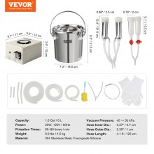 VEVOR Goat Milking Machine, 6 L 304 Stainless Steel Bucket, Electric Automatic Pulsation Vacuum Milker, Portable Milker with Food-grade Silicone Cups and Tubes, Adjustable Suction for Cows and Sheep