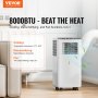 VEVOR 8,000 BTU Portable Air Conditioners with Remote Control Cool to 350 Sq.Ft, 3-in-1 Portable AC Unit with Digital Display & 24 Hours Timer & Installation Kits for Home/Office/Dorms, White