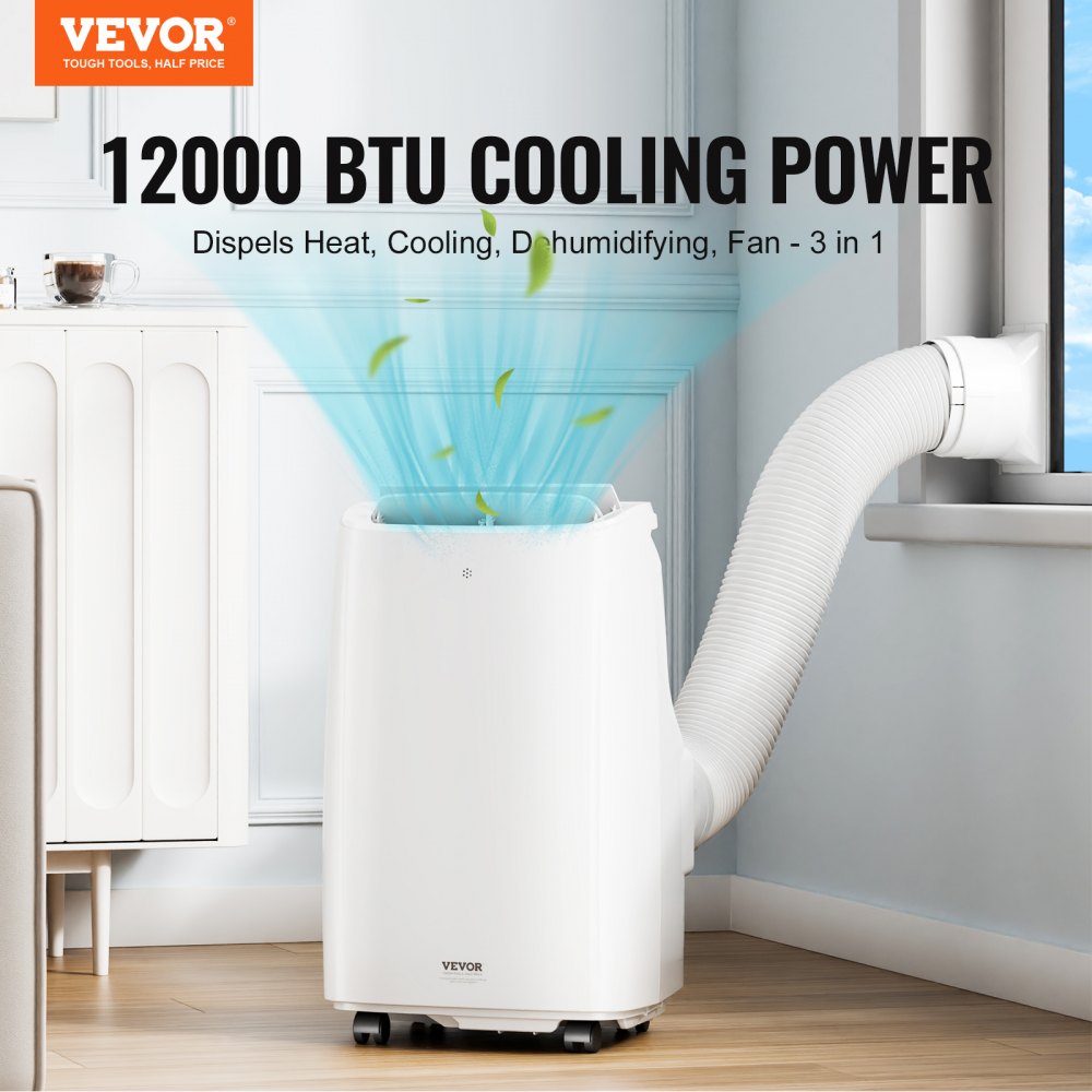 VEVOR 12,000 BTU Portable Air Conditioners, 3-in-1 Portable AC Unit with Remote Control, for 550-700 Sq.Ft, Cool/Dehumidifier/Fan Mode &Low Noise & Rich Accessories for Home/Office/Dorms, White