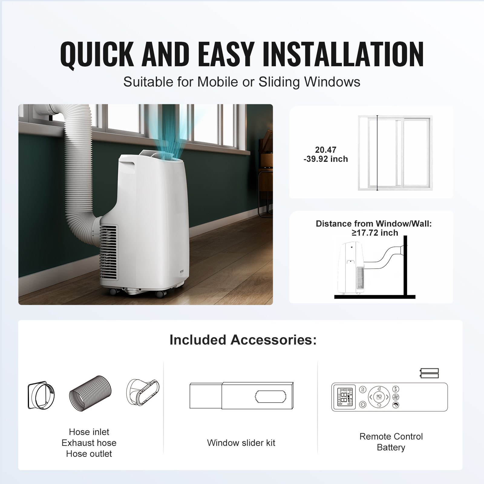 VEVOR 12,000 BTU Portable Air Conditioners, 3-in-1 Portable AC Unit with Remote Control, for 550-700 Sq.Ft, Cool/Dehumidifier/Fan Mode &Low Noise & Rich Accessories for Home/Office/Dorms, White