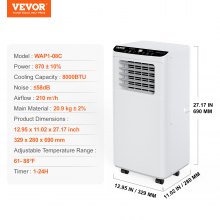 VEVOR Portable Air Conditioner 8k BTU 3 in 1 AC Cool Dehumidifier Fan 870W