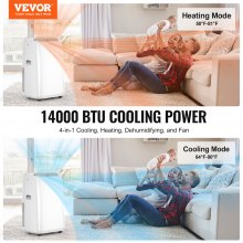 VEVOR Portable Air Conditioner 14k BTU 4 in 1 AC Warm/Cool Dehumidifier Fan