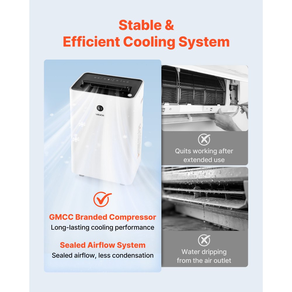 VEVOR Portable Air Conditioner, 14000 BTU ASHRAE (9800 BTU SACC) 4-in-1 Standing Cooling Ac Unit, LED Touch Panel & Remote Control, 24h Timer, Cooling, Dehumidifier, Fan, Sleep Mode for Room Indoor