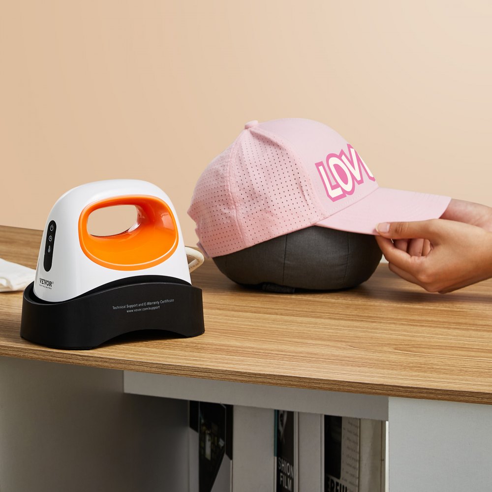 VEVOR Hat Press Machine, Mini Hat Heat Press for Caps with 3 Heating Levels, Cap Heat Press Machine with 6.1 x 3.5 inch Curved Heating Plate, Safety Base, and Glove, Automatic Shut-Off, White