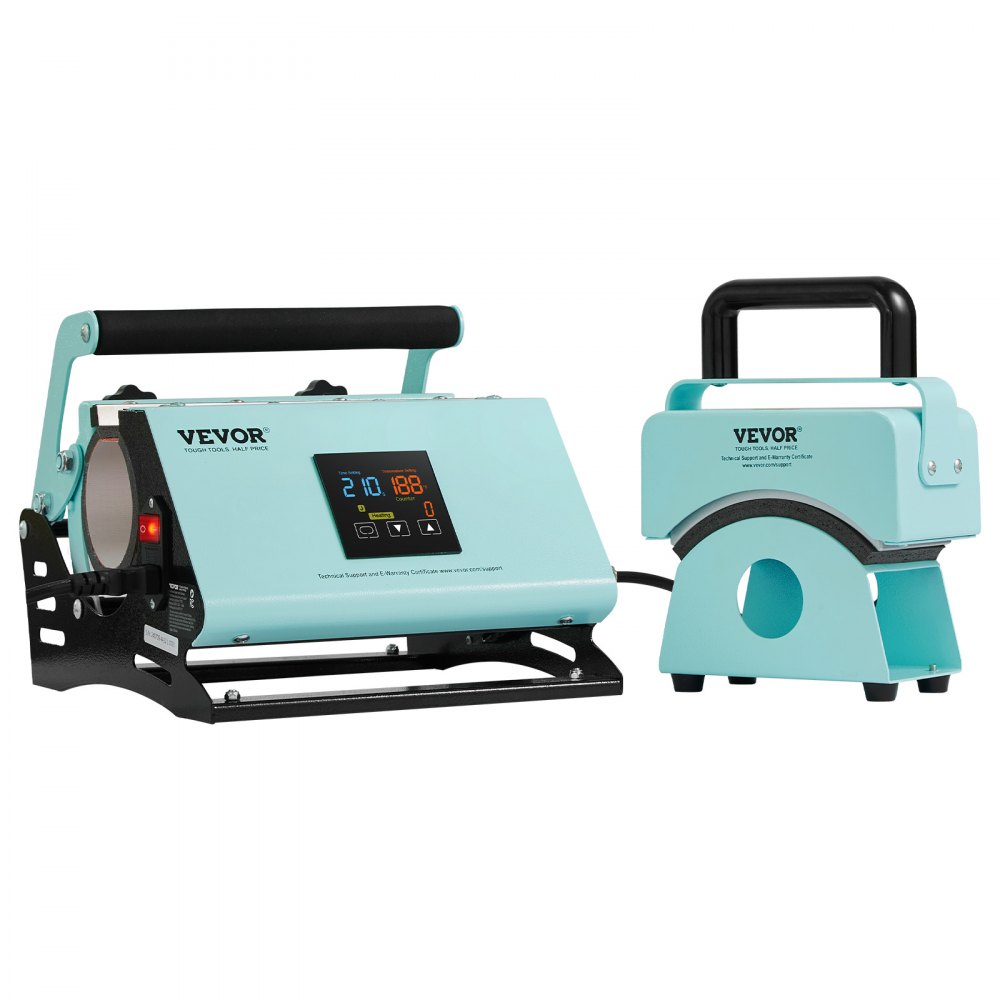 VEVOR 2 in 1 Tumbler and Hat Heat Press Machine, Mini Hat Heat Press for Caps and Hats, Tumbler Heat Press for 11-30oz Sublimation Tumblers and Mugs, Temperature and Time Control, Green