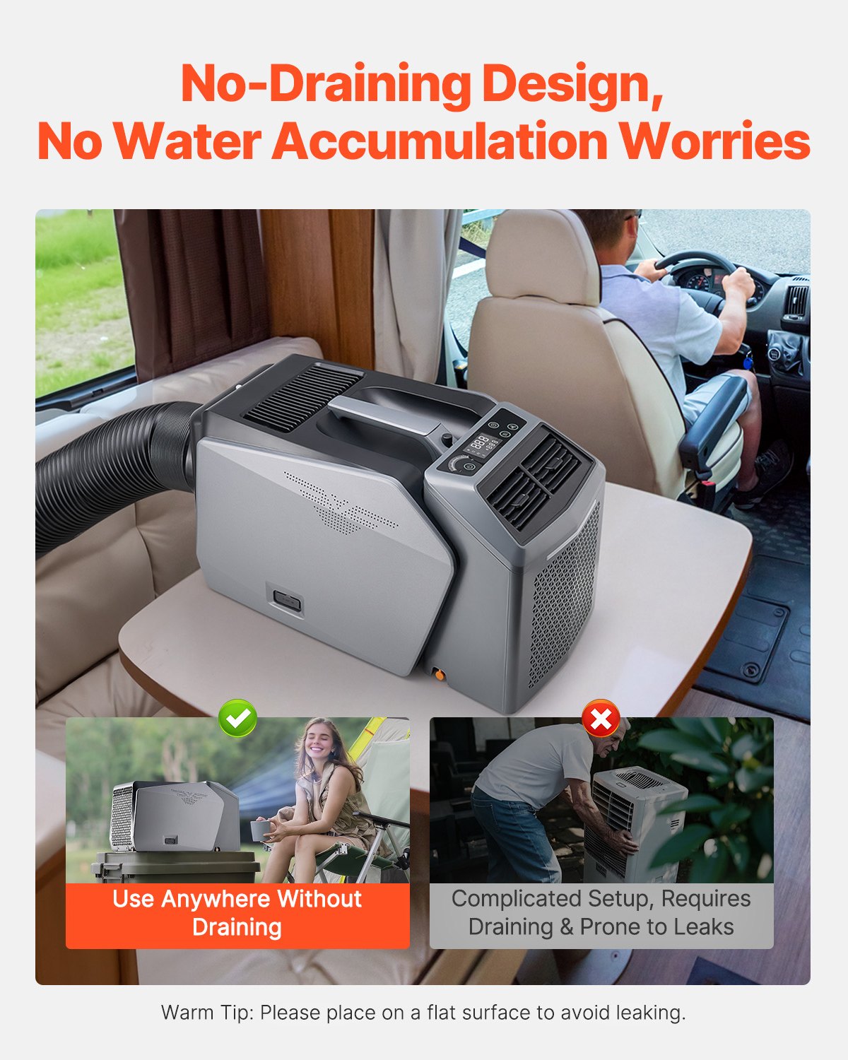 VEVOR Portable Air Conditioner, 5000 BTU 3-Speed Air Conditioning Unit with 24H Timer, Air Portable AC Adjustable from 16-32℃, Compatible with AC/DC for Outdoor Tent Camping, RVs or Home Use, Grey