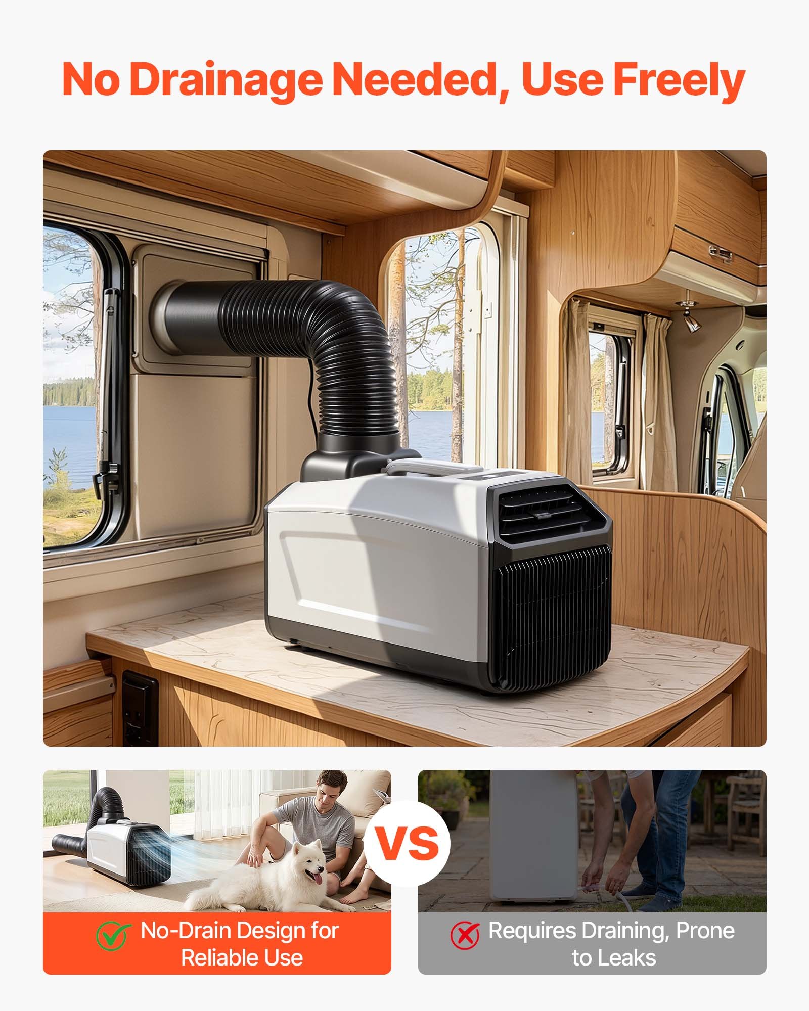 VEVOR Portable Camping Air Conditioner 3050 BTU, Tent AC Unit with Hose, Remote & Touch Control, 61–90°F Adjustable, 150 m³/h High Airflow, Low Noise, Ideal for Tent. RV, Outdoor Cooling, Dark Grey