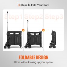 VEVOR Stair Climbing Cart, 70 kg Collapsible Teacher Cart, Portable Rolling Crate Handcart with Telescoping Handle & Lid, Foldable Grocery Cart Utility Cart Multipurpose for Shopping Travel Office