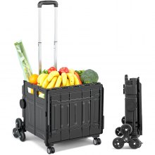 VEVOR Stair Climbing Cart, 70 kg Collapsible Teacher Cart, Portable Rolling Crate Handcart with Telescoping Handle & Lid, Foldable Grocery Cart Utility Cart Multipurpose for Shopping Travel Office