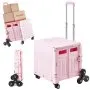 VEVOR Foldable Utility Cart, 65L Collapsible Portable Crate Rolling Cart with Stair Climbing Wheels & 360° Swivel Wheels, Hand Cart with Telescoping Handle for Shopping Office Moving Teacher, Pink