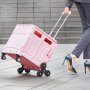 VEVOR Foldable Utility Cart, 65L Collapsible Portable Crate Rolling Cart with Stair Climbing Wheels & 360° Swivel Wheels, Hand Cart with Telescoping Handle for Shopping Office Moving Teacher, Pink