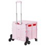 VEVOR Foldable Utility Cart, 65L Collapsible Portable Crate Rolling Cart with Stair Climbing Wheels & 360° Swivel Wheels, Hand Cart with Telescoping Handle for Shopping Office Moving Teacher, Pink