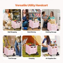 Foldable Cart with Stair Climbing Wheels Collapsible Rolling Crate 65L