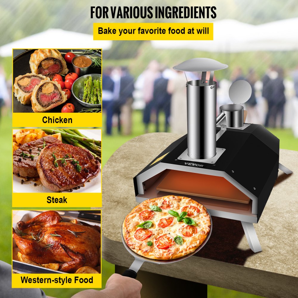 VEVOR Portable Pizza Oven, 12"Pellet Pizza Oven, Stainless Steel Pizza Oven Outdoor, Wood Burning Pizza Oven w/ Foldable Feet Portable Wood Oven w/ Complete Accessories & Pizza Bag for Outdoor Cooking