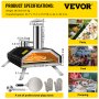 VEVOR Portable Pizza Oven, Stainless Steel Pizza Oven Outdoor,12" Pellet Pizza Oven, Wood Burning Pizza Oven with Foldable Feet Portable Wood Oven with Complete Accessories & Pizza Bag for Outdoor Coo