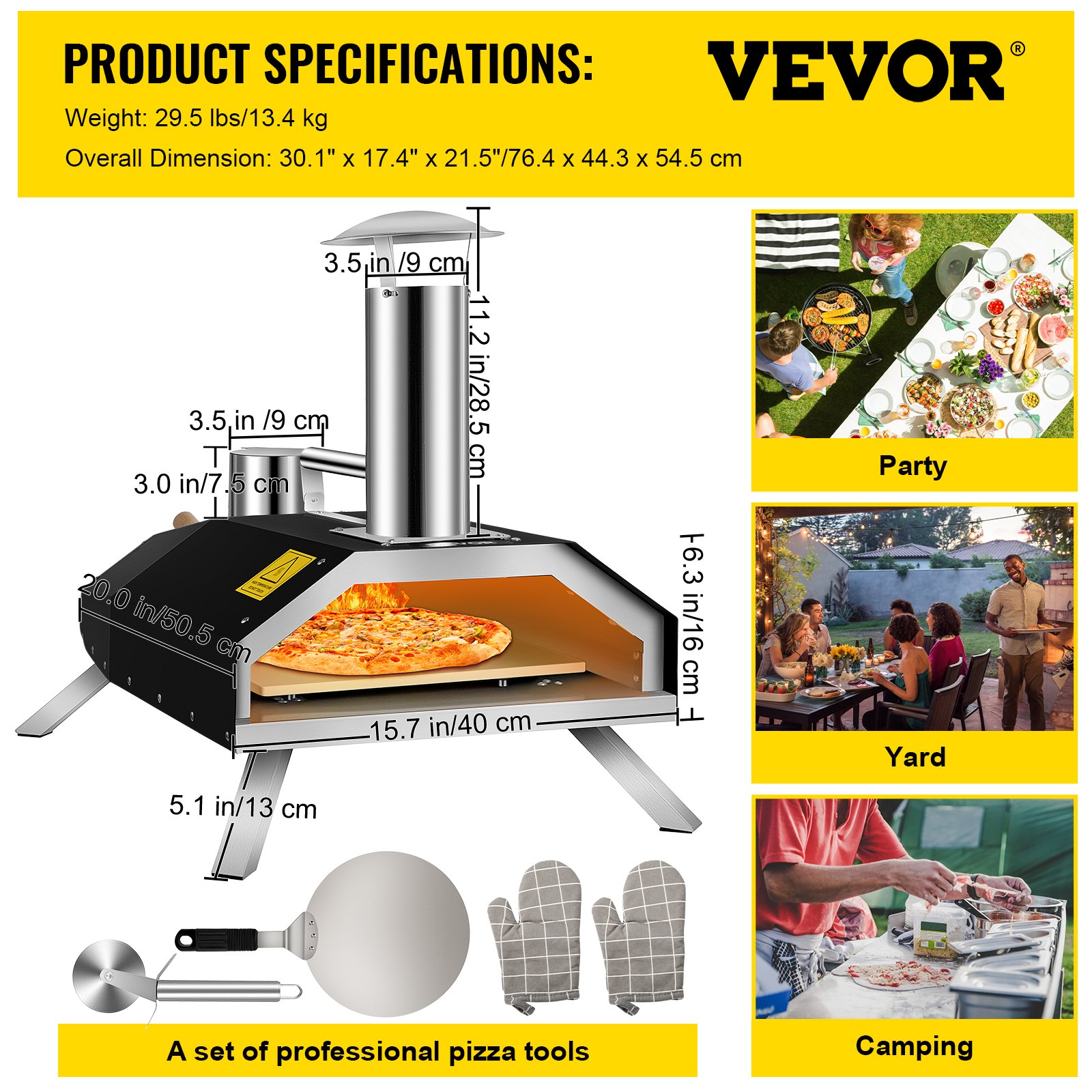 VEVOR Portable Pizza Oven, 12"Pellet Pizza Oven, Stainless Steel Pizza Oven Outdoor, Wood Burning Pizza Oven w/ Foldable Feet Portable Wood Oven w/ Complete Accessories & Pizza Bag for Outdoor Cooking