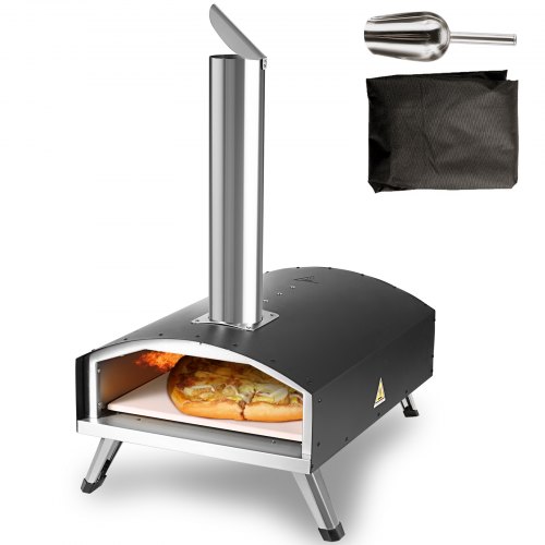 VEVOR Outdoor Pizza Oven, Wood Pellet and Charcoal Fired Pizza Maker 12-inch, Portable Outside Stainless Steel Pizza Grill with Pizza Stone, Waterproof Cover, Shovel, Wood Burner for Backyard Camping