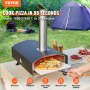 VEVOR outdoor oven, cooking pizza while camping, with a tent in the background. efficient and portable.