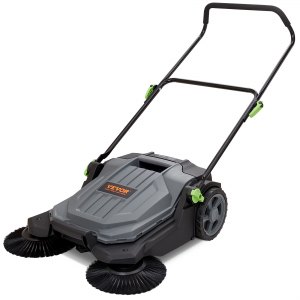 Walk-behind Hand Push Floor Sweeper, 25.6" Sweeping Width Floor Sweeper Manual Non-Electric, 5-Gallon Waste Container, Angle & Height...