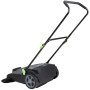 VEVOR floor sweeper with ergonomic handle, large wheels, and side brushes on a white background.