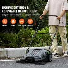 VEVOR Walk-Behind Hand Push Floor Sweeper, 25.6" Sweeping Width Floor Sweeper Manual Non-Electric, 5-Gallon Waste Container, Angle & Height Adjustable Folding Handle for Walkway, Yard, Garage, Patio