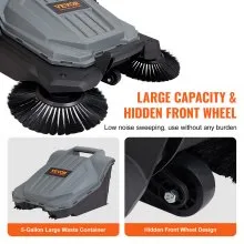 VEVOR Walk-Behind Hand Push Floor Sweeper, 25.6" Sweeping Width Floor Sweeper Manual Non-Electric, 5-Gallon Waste Container, Angle & Height Adjustable Folding Handle for Walkway, Yard, Garage, Patio