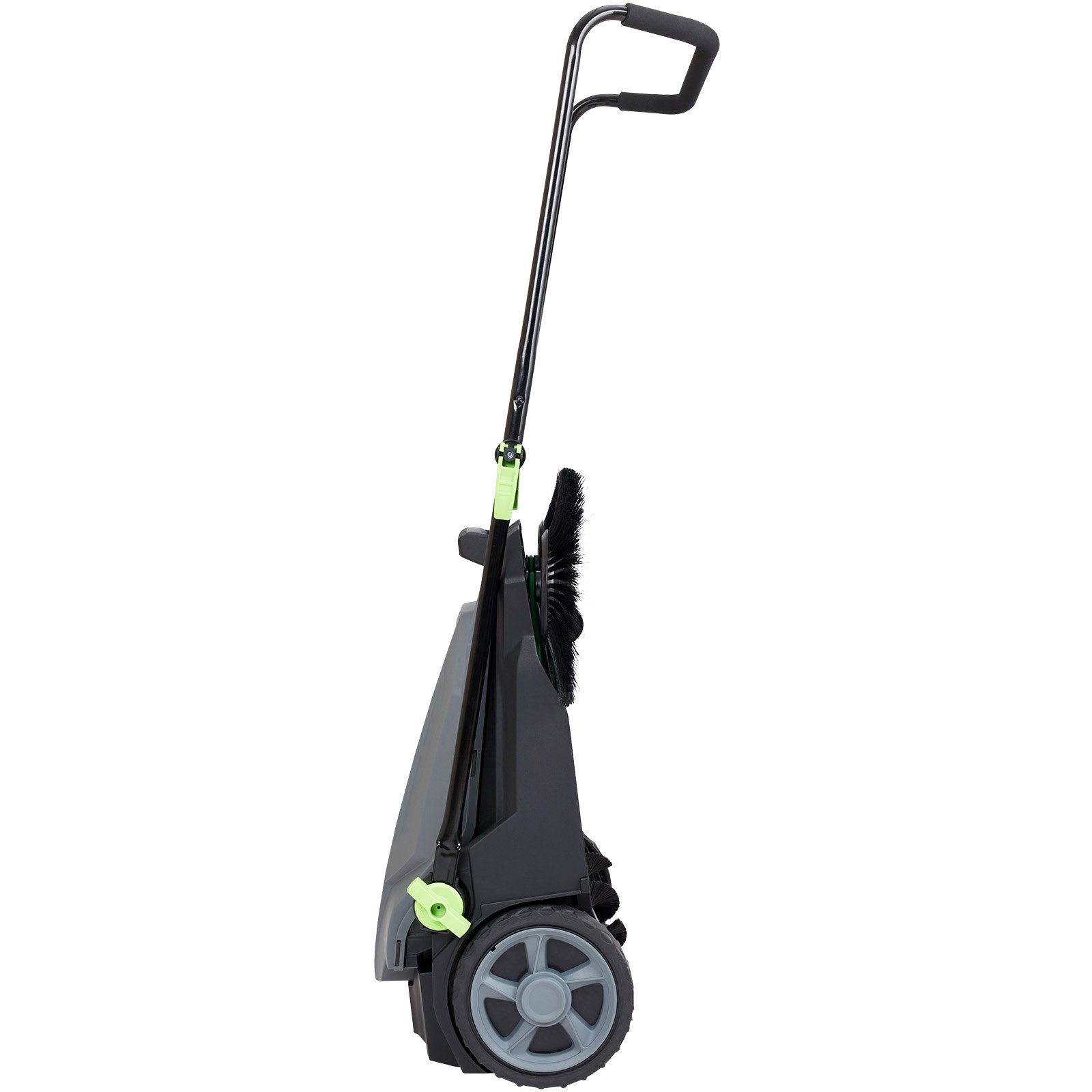 VEVOR floor sweeper with ergonomic handle, large wheels, and compact design for efficient cleaning.