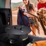 Brasero de propano VEVOR, brasero portátil de gas para exteriores de 48 cm de diámetro con tapa y rocas volcánicas, altura de llama ajustable, brasero de camping para calentar, iluminar y reunirse, 58 000 BTU, color negro
