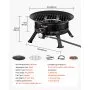 VEVOR Propane Fire Pit 19-Inch, 53,000 BTU Portable Gas Fire Pit, with Grill Grate & Lava Rocks, Adjustable Flame, Folding Legs,Smokeless Outdoor Firebowl for Camping, Patio, Backyard, Deck, RV, Black