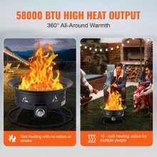 VEVOR Propane Fire Pit 24” Outdoor Portable Gas Fire Pit for Heating 58000 BTU