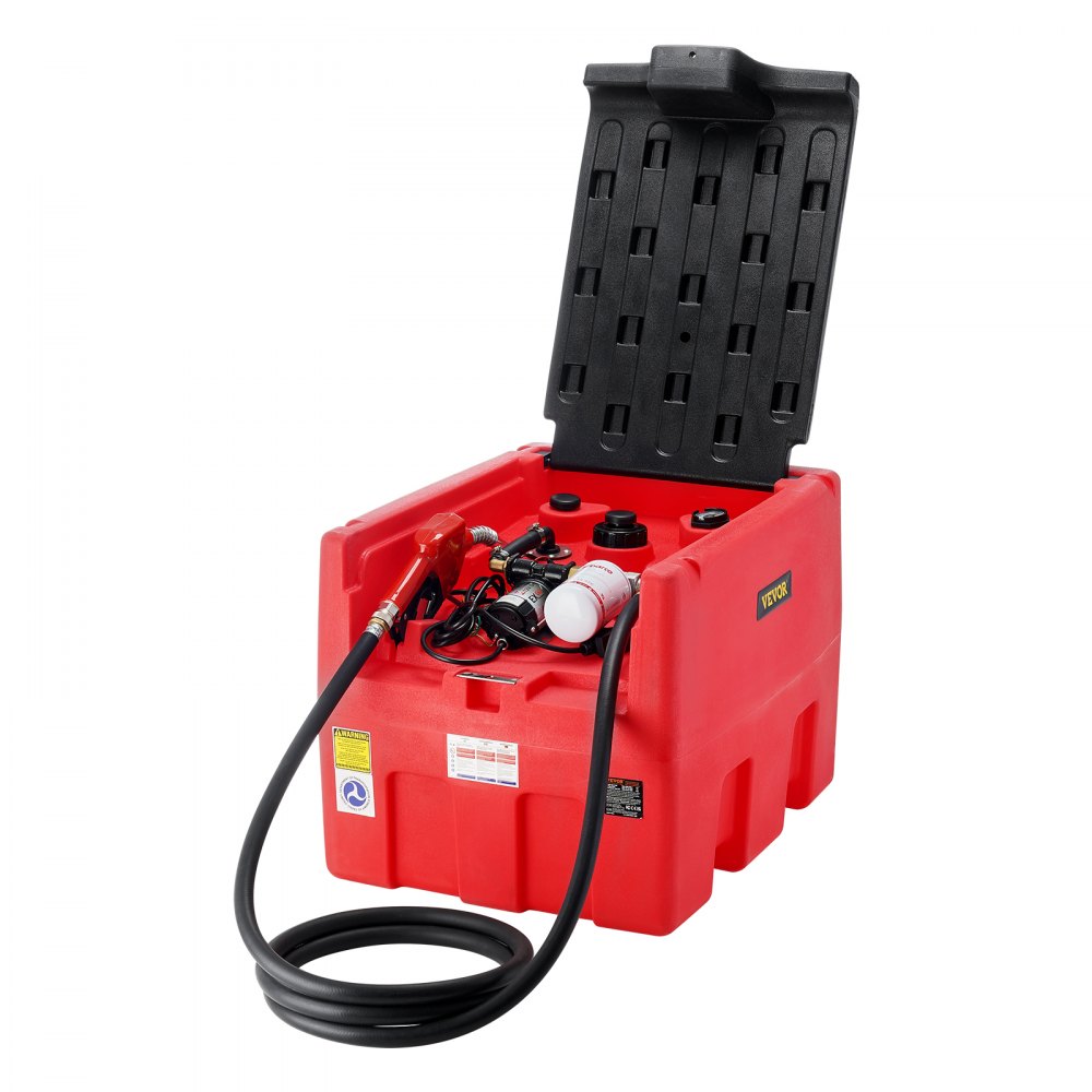 VEVOR Portable Diesel & Gasoline Tank, 182L, 10.6 GPM Flow Rate, Diesel Fuel Tank with Electric Transfer Pump, 4 m Hose, Auto Fueling Nozzle, Diesel Transfer Tank for Easy Fuel Transportation, Red