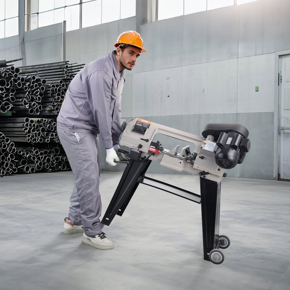 VEVOR Metal Horizontal Band Saw, 4 in x 6 in Rectangular Cutting Capacity, 110V Metal Vertical Cutting Bandsaw with 550W Motor, 0-45° Angle Adjustment, Variable Speed, for Metal, Wood, and Plastic