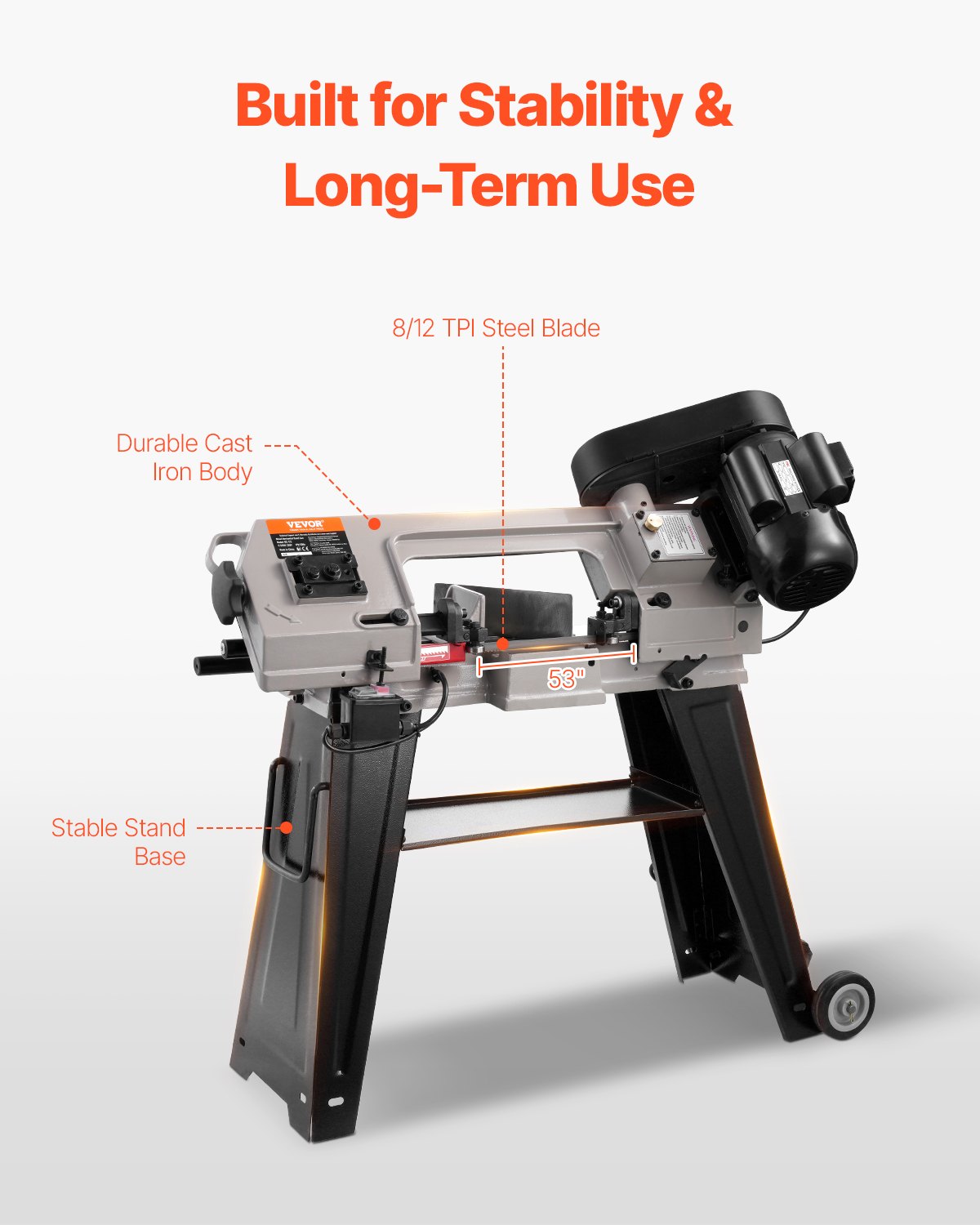 VEVOR Metal Horizontal Band Saw, 4 in x 6 in Rectangular Cutting Capacity, 110V Metal Vertical Cutting Bandsaw with 550W Motor, 0-45° Angle Adjustment, Variable Speed, for Metal, Wood, and Plastic