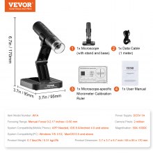 VEVOR digitalt mikroskop, 50X-1000X förstoring, 1080P foto-/videomyntmikroskop, handhållet bärbart elektroniskt mikroskop med 8 LED-lampor, kompatibelt med Windows/Mac OS/iOS/Android