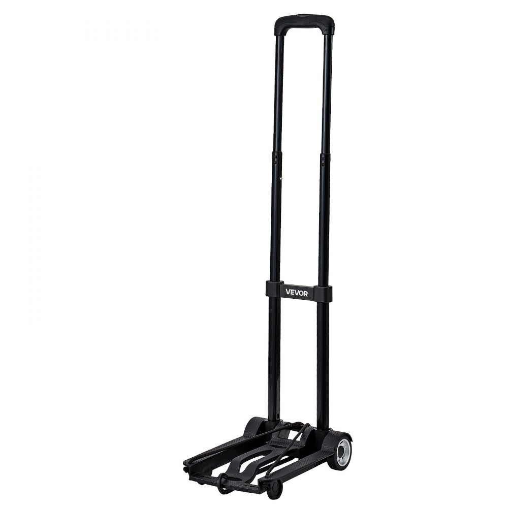 VEVOR Folding Hand Truck, 49.9 kg Load Capacity, Collapsible Luggage Cart with 2 Wheels & 1 Elastic Rope, Utility Dolly Platform Cart for Airport Travel Furniture Luggage Office Moving, Black