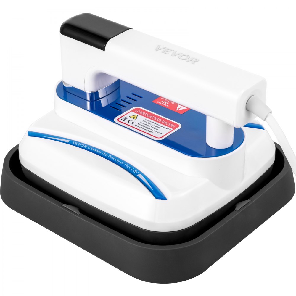 Prensa térmica VEVOR de 18 x 20 cm, 800 W, 0-200 °C, pantalla táctil de alta sensibilidad, doble tubo de calentamiento, portátil, para camisetas, con función de vibración.