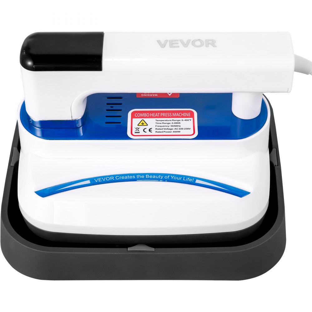 Prensa térmica VEVOR de 18 x 20 cm, 800 W, 0-200 °C, pantalla táctil de alta sensibilidad, doble tubo de calentamiento, portátil, para camisetas, con función de vibración.