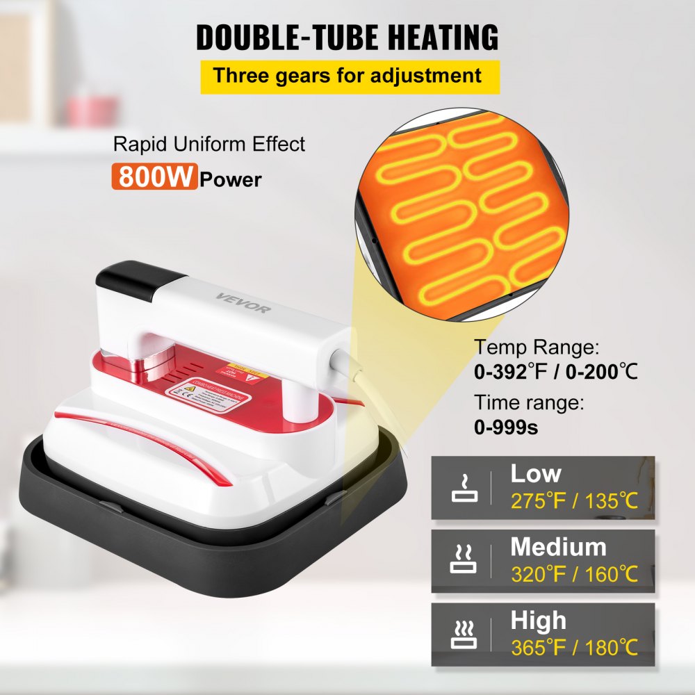 VEVOR Portable Heat Press 7x8 Inch Easy Press with Complete Tool Carrying Case Mini Heat Press Machine for T Shirts Bags and Small HTV Vinyl Projects(Red)
