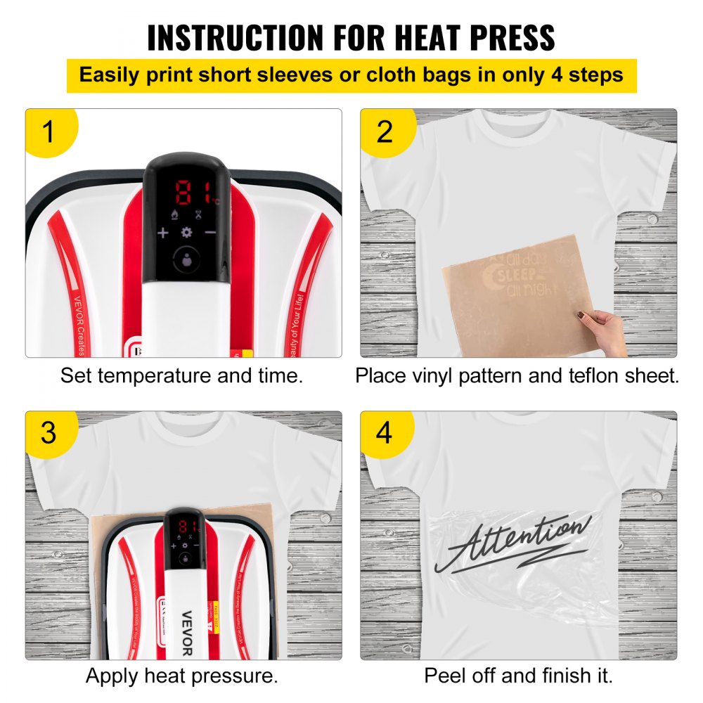 VEVOR Portable Heat Press 7x8 Inch Easy Press with Complete Tool Carrying Case Mini Heat Press Machine for T Shirts Bags and Small HTV Vinyl Projects(Red)
