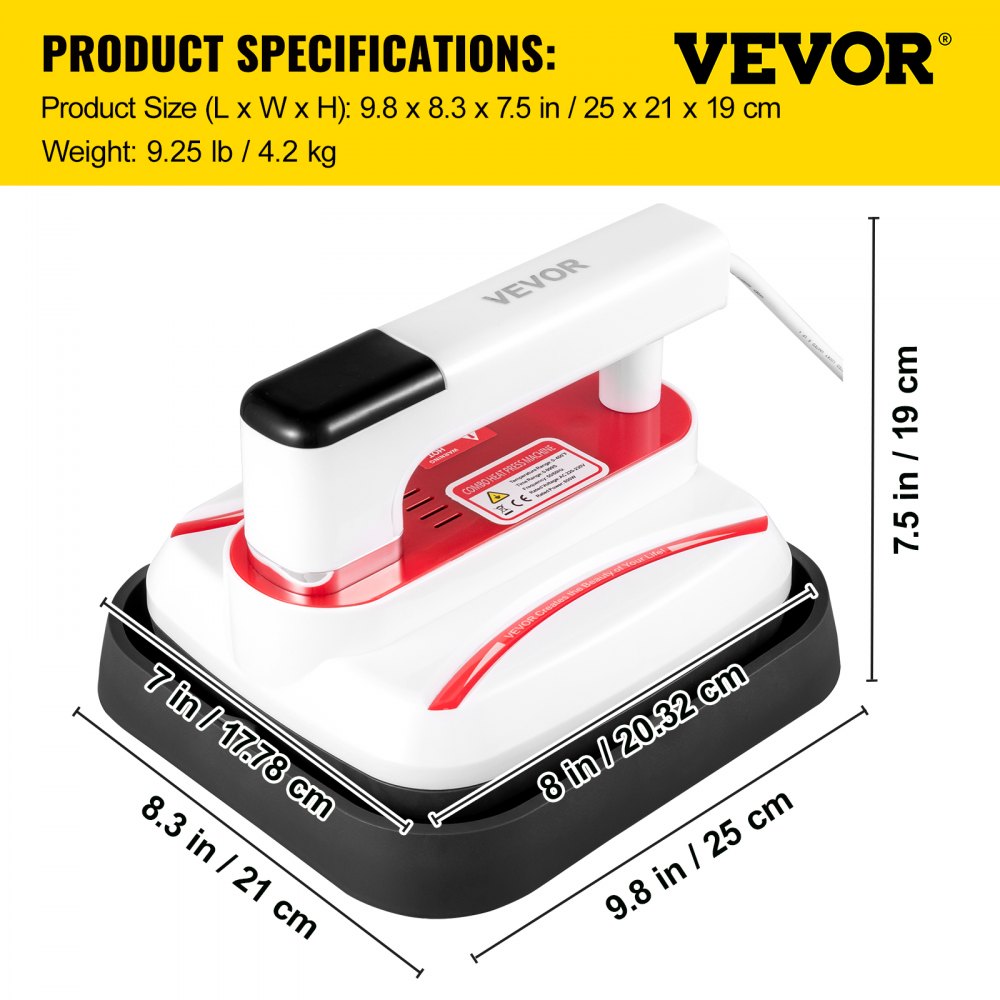 VEVOR Portable Heat Press 7x8 Inch Easy Press with Complete Tool Carrying Case Mini Heat Press Machine for T Shirts Bags and Small HTV Vinyl Projects(Red)